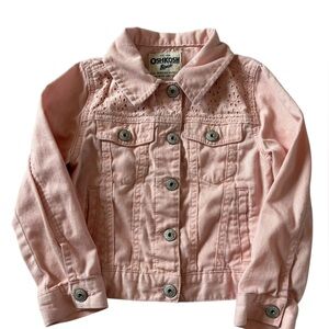 OshKosh B’gosh Pink Denim Jacket Girls 5/5A Eyelet Lace Western Button Up